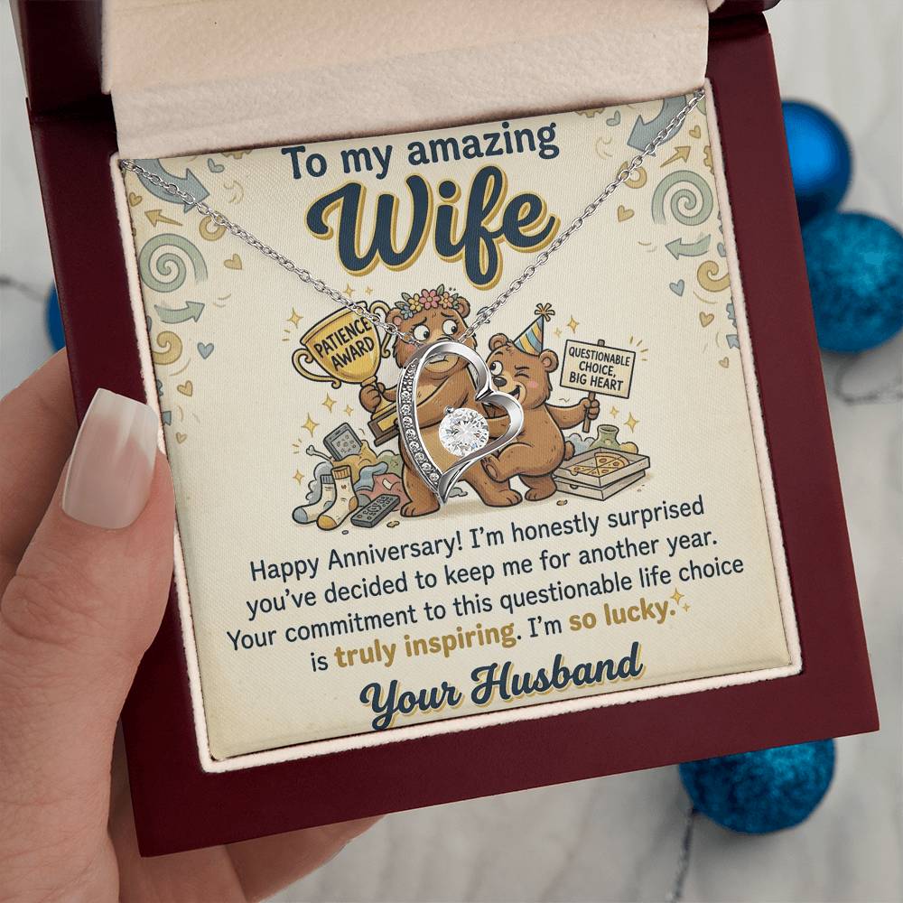 To My Wife Necklace From Husband - Funny Anniversary Gift for Her, Humorous Jewelry Gift from Hubby Love Knot Necklace-LKN44773