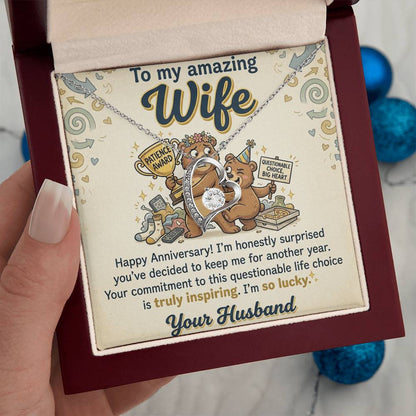 To My Wife Necklace From Husband - Funny Anniversary Gift for Her, Humorous Jewelry Gift from Hubby Love Knot Necklace-LKN44773
