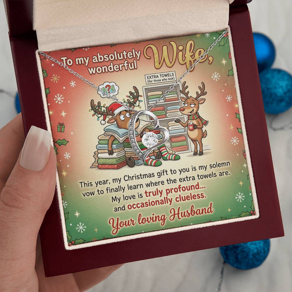 To My Wife Necklace From Husband, Funny Christmas Gift for Her - Extra Towels Joke, Love Knot Necklace-LKN33390