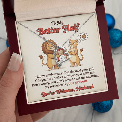 To My Husband Necklace From Wife, Funny Happy Anniversary Gift for My Better Half, Joke Gift for Him - Love Knot Necklace-LKN21228