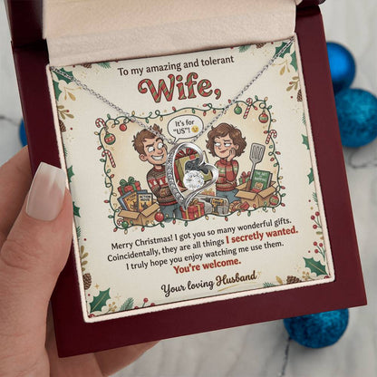 To My Wife Necklace From Husband, Funny Christmas Gift for Your Amazing and Tolerant Wife, Holiday Gift Idea, Love Knot Necklace-LKN59643