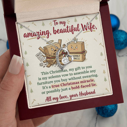 To My Wife Necklace From Husband, Funny Christmas Gift For Her, Christmas Miracle Present, Love Knot Necklace-LKN22909