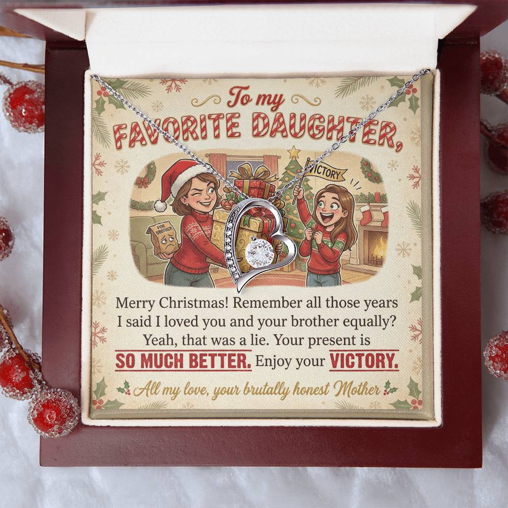 To My Daughter Necklace From Mother, Funny Christmas Gift For Favorite Daughter, Sibling Rivalry Gift - Love Knot Necklace-LKN41004