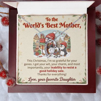 To My Mother Necklace From Daughter, Funny Christmas Gift For Mom, World's Best Mother, Birthday Gift Idea, Love Knot Necklace-LKN25516