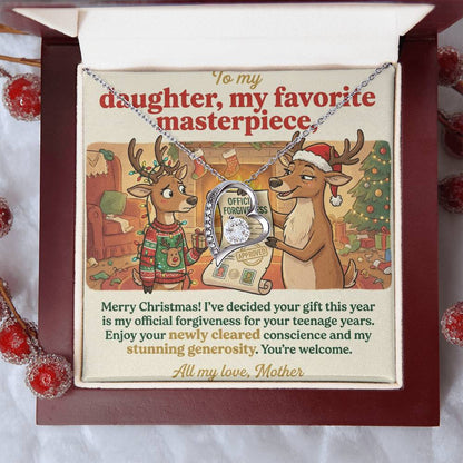 To My Daughter Necklace From Mother, Funny Christmas Gift, Official Forgiveness For Teenage Years, Gift for Daughter, Love Knot Necklace-LKN12006