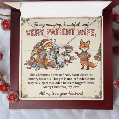 To My Wife Necklace From Husband, Funny Christmas Gift, Humorous Present for Patient Wife, Laundry Joke Gift, Love Knot Necklace-LKN17079