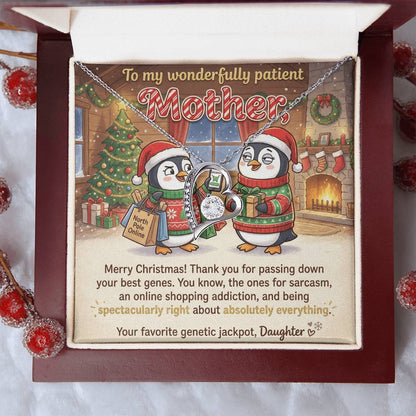 To My Mother Necklace From Daughter, Funny Merry Christmas Gift, Mom Christmas Present, Sarcastic Genes Gift - Love Knot Necklace-LKN81219