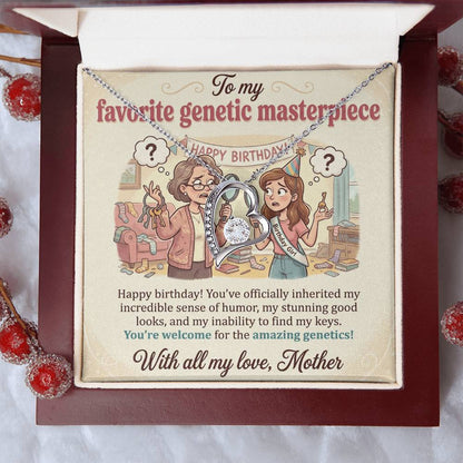 To My Daughter Necklace From Mother, Funny Happy Birthday Gift for Genetic Masterpiece, Love Knot Necklace-LKN59891