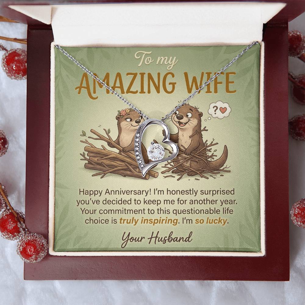 To My Wife Necklace From Husband, Funny Anniversary Gift For Her, I'm So Lucky - Love Knot Necklace-LKN13584