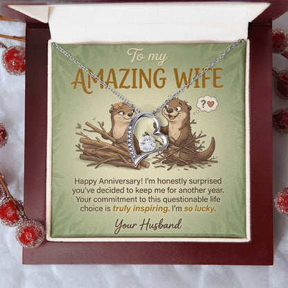 To My Wife Necklace From Husband, Funny Anniversary Gift For Her, I'm So Lucky - Love Knot Necklace-LKN13584