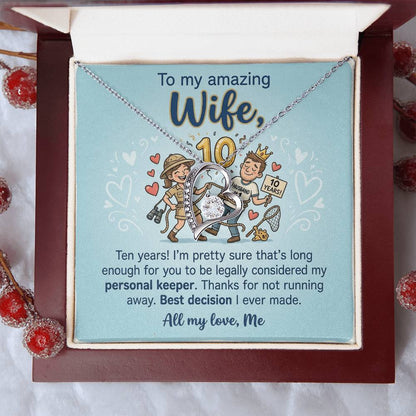 To My Wife Necklace From Husband, 10th Anniversary Gift, 10 Year Wedding Gift Idea for Her, Love Knot Necklace-LKN92076