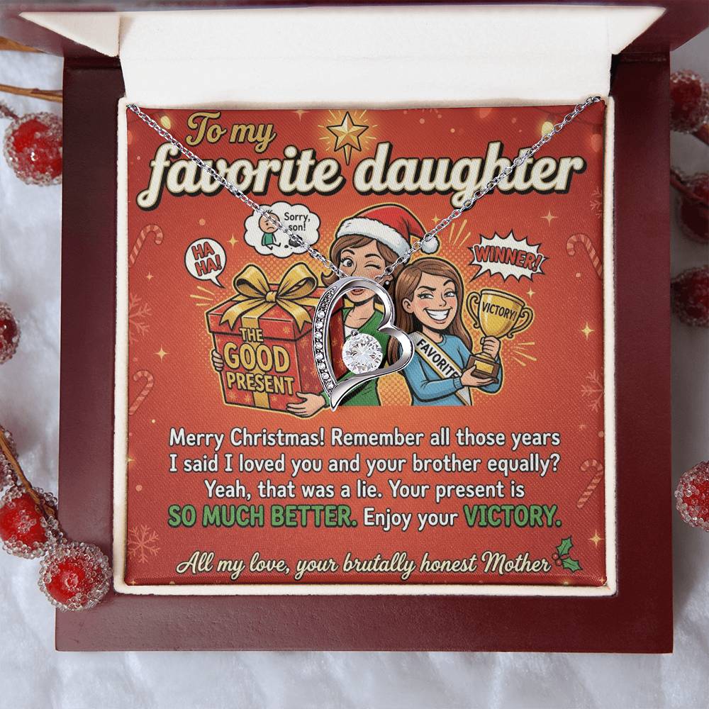 To My Daughter Necklace From Mother, Funny Christmas Gift, Favorite Daughter Holiday Present - Love Knot Necklace-LKN30773
