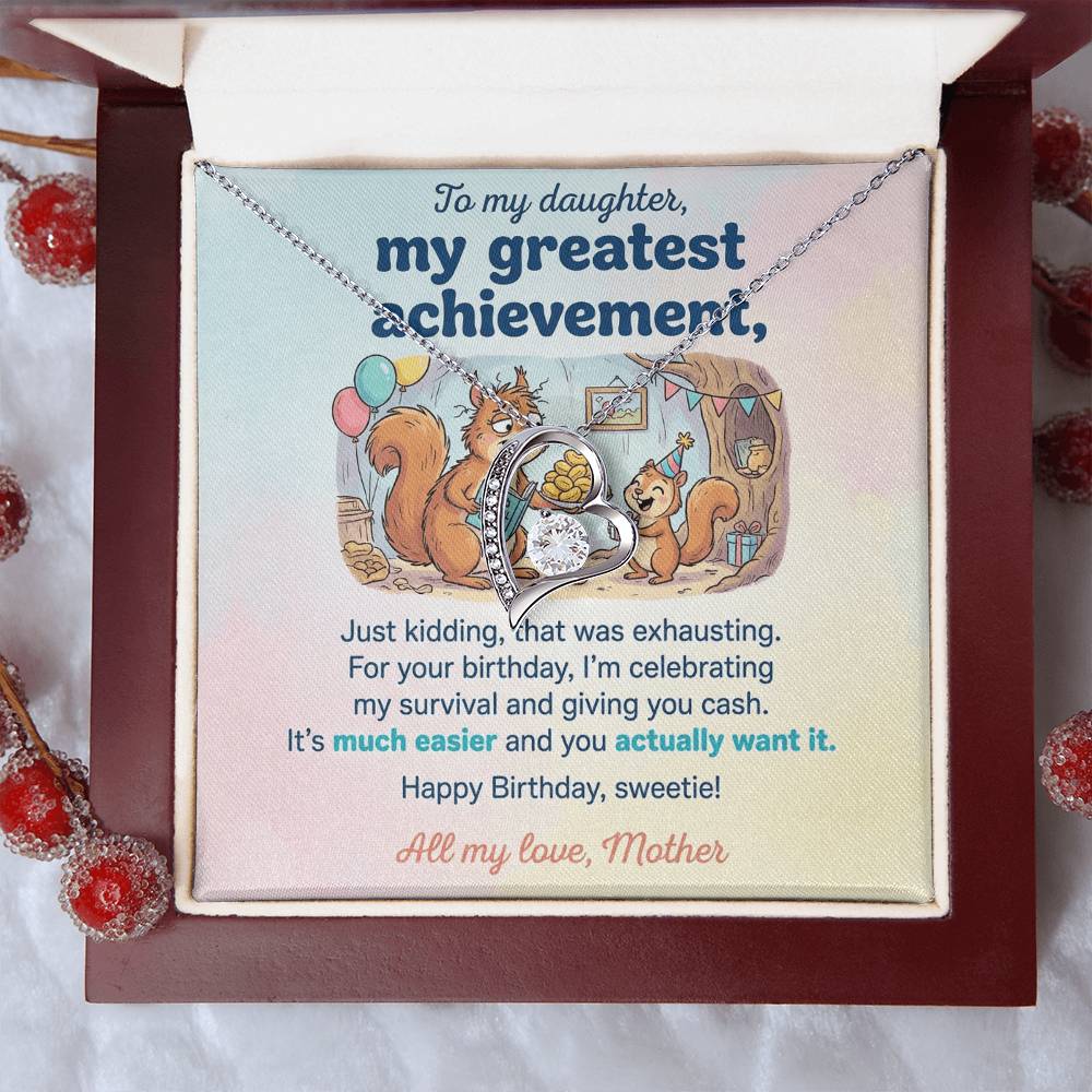 To My Daughter Necklace From Mother, Funny Birthday Gift, Humorous Daughter Gift from Mom, Happy Birthday Sweetie, Love Knot Necklace-LKN83436