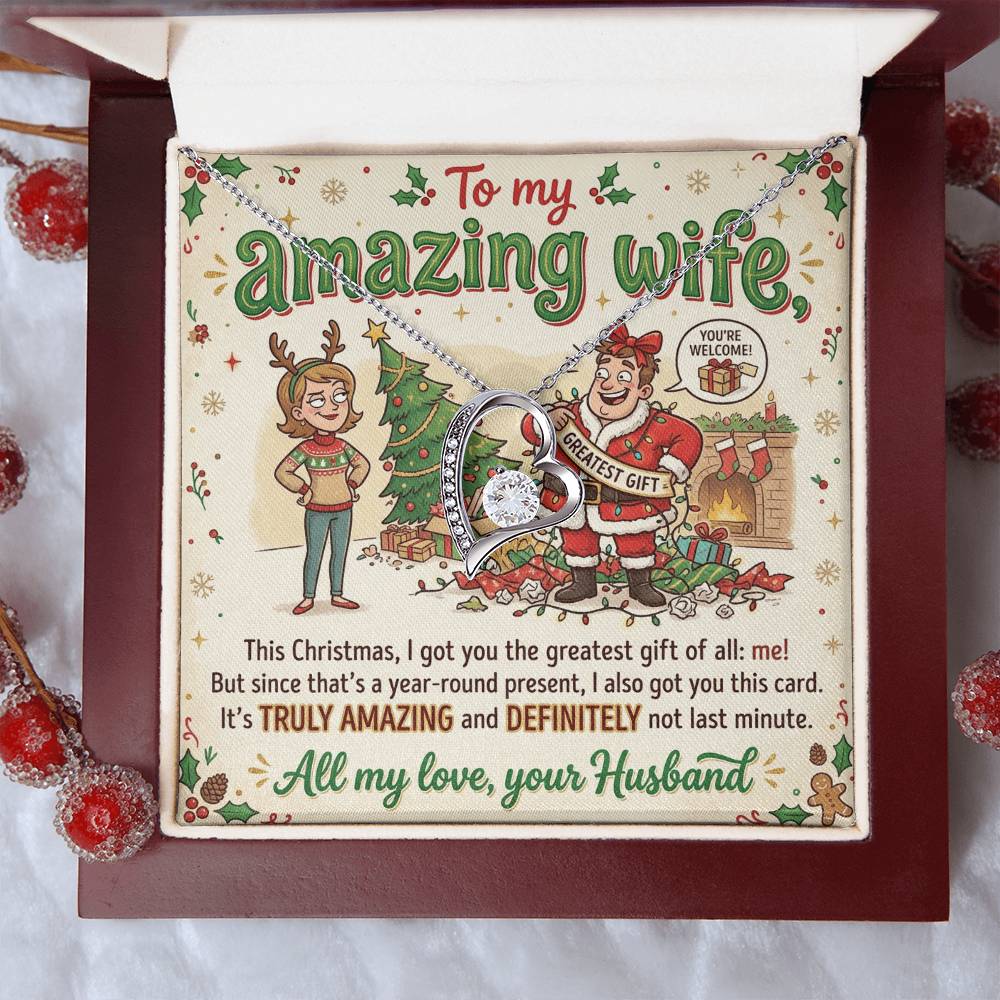 To My Wife Necklace From Husband, Funny Christmas Gift For Her, Xmas Gift For Amazing Wife, Love Knot Necklace-LKN90761