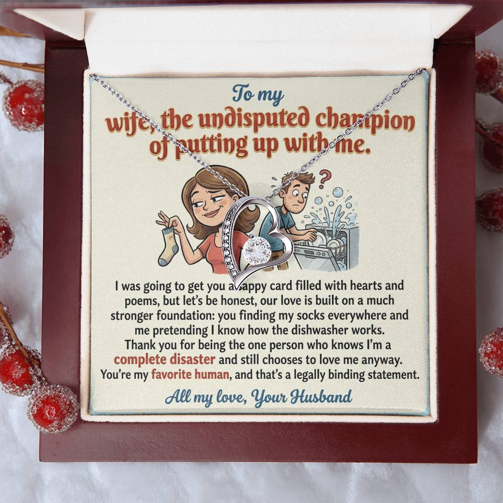 To My Wife Necklace From Husband, Funny Anniversary Gift, Birthday Gift for The Undisputed Champion, Love Knot Necklace-LKN74787