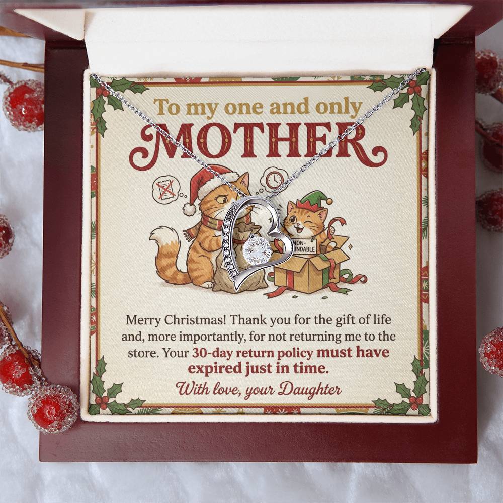 To My Mother Necklace From Daughter, Funny Christmas Gift for Mom, Birthday Present, 30-Day Return Policy Expired Joke, Love Knot Necklace-LKN84336