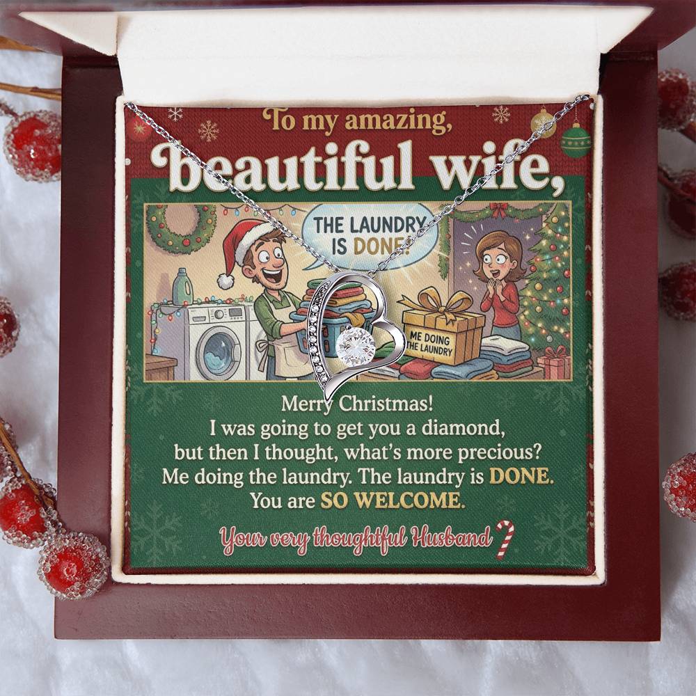 To My Wife Necklace From Husband, Funny Christmas Gift For Her, Holiday Present For Wife, Me Doing The Laundry, Love Knot Necklace-LKN50072