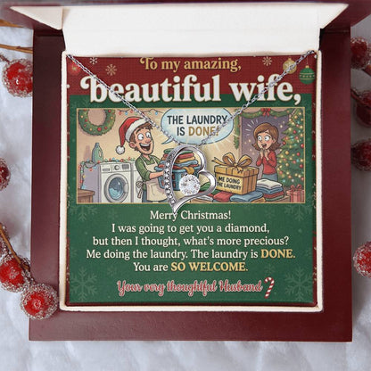 To My Wife Necklace From Husband, Funny Christmas Gift For Her, Holiday Present For Wife, Me Doing The Laundry, Love Knot Necklace-LKN50072