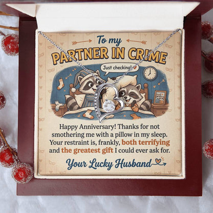 To My Partner In Crime Necklace From Husband, Funny Anniversary Gift for Wife, Romantic Husband to Wife Gift, Love Knot Necklace-LKN62891