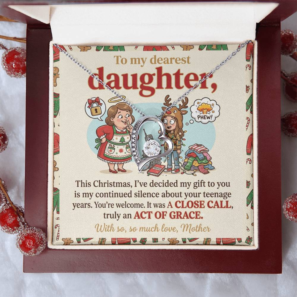 To My Daughter Necklace From Mother, Funny Christmas Gift, Hilarious Teenage Years Message, Act of Grace, Love Knot Necklace-LKN38581