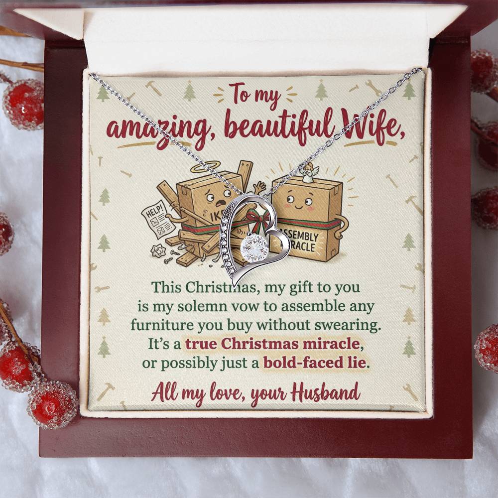 To My Wife Necklace From Husband, Funny Christmas Gift For Her, Christmas Miracle Present, Love Knot Necklace-LKN22909