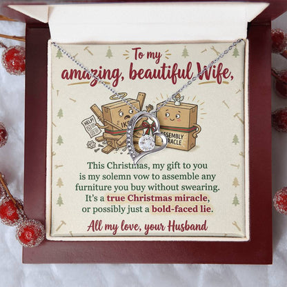 To My Wife Necklace From Husband, Funny Christmas Gift For Her, Christmas Miracle Present, Love Knot Necklace-LKN22909
