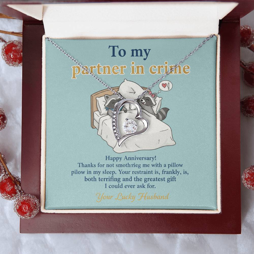 To My Partner in Crime Necklace From Husband - Funny Anniversary Gift for Wife, Love Knot Necklace-LKN48141
