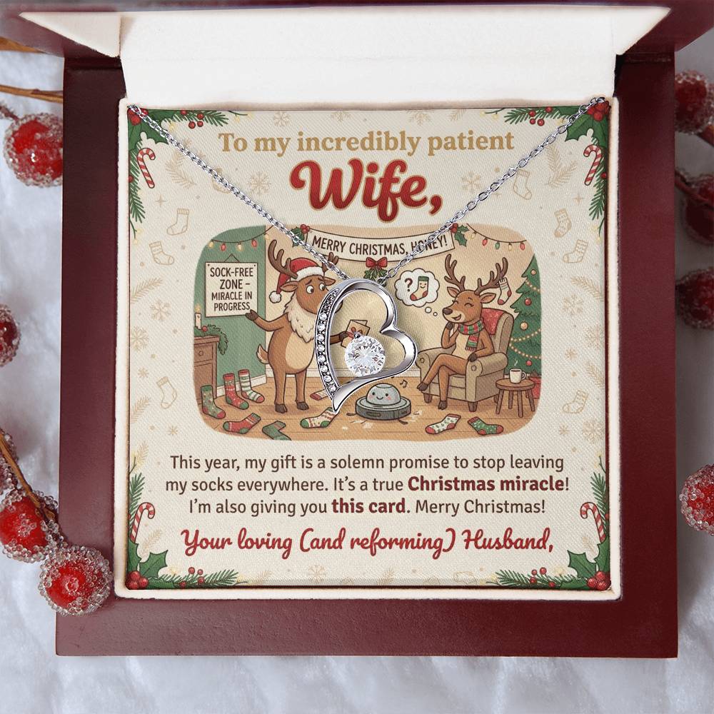 To My Wife Necklace From Husband, Funny Christmas Gift for My Patient Wife, Holiday Jewelry Gift, Love Knot Necklace-LKN82596