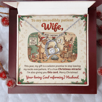 To My Wife Necklace From Husband, Funny Christmas Gift for My Patient Wife, Holiday Jewelry Gift, Love Knot Necklace-LKN82596