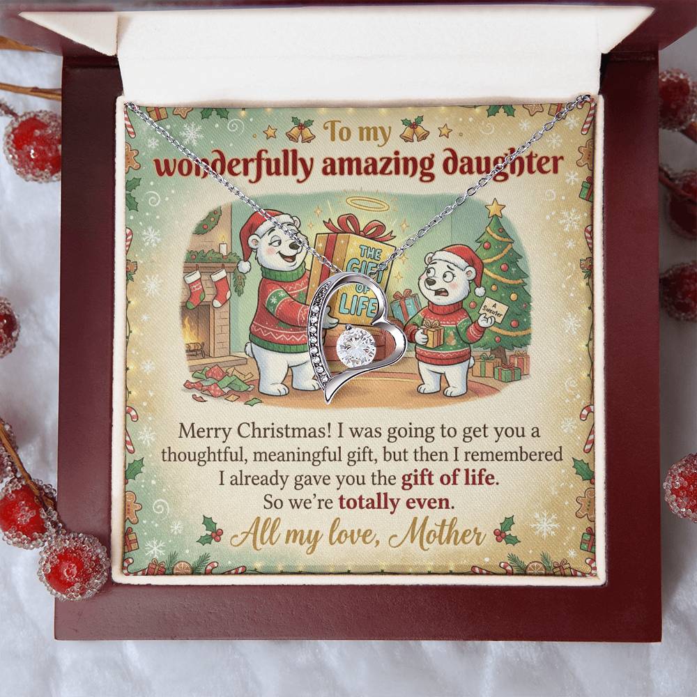 To My Daughter Necklace From Mother, Funny Christmas Gift, Mom to Daughter Holiday Present, Gift of Life Joke, Love Knot Necklace-LKN47120