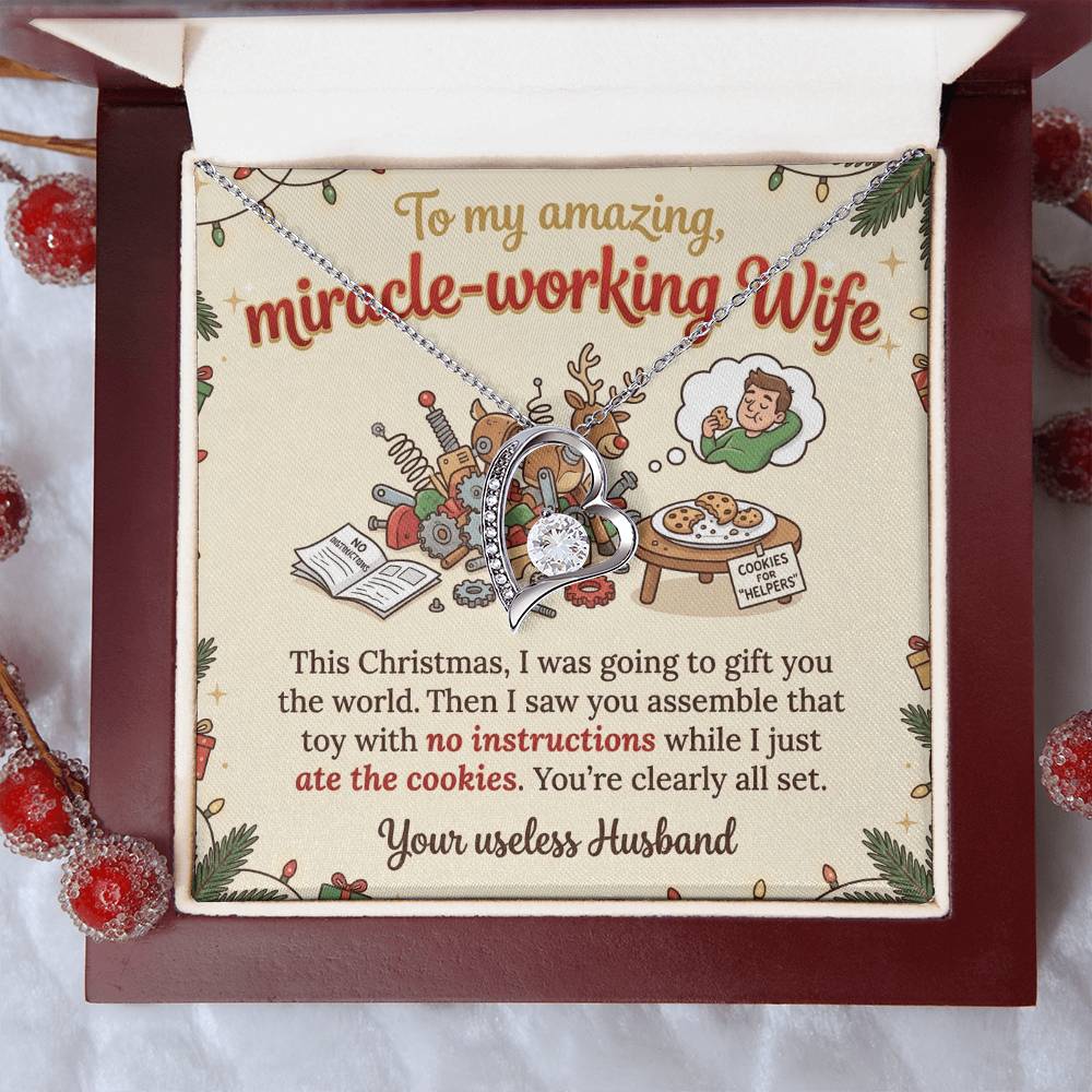 To My Wife Necklace From Husband, Funny Christmas Gift For Her, Miracle-Working Wife, Love Knot Necklace-LKN74647