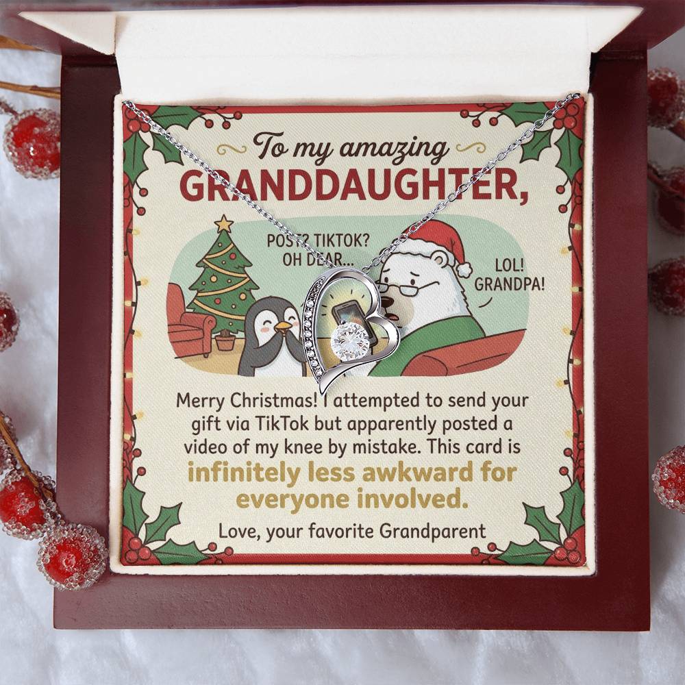 To My Granddaughter Necklace From Grandparent, Funny Christmas Gift for Granddaughter, Xmas Gift Idea - Love Knot Necklace-LKN45951