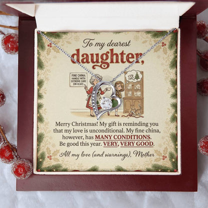 To My Daughter Necklace From Mother, Funny Christmas Gift for Daughter, Mother Daughter Holiday Gift - Love Knot Necklace-LKN91830