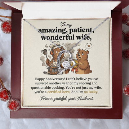 To My Wife Necklace From Husband, Funny Anniversary Gift, Certified Hero Wife Present, Love Knot Necklace-LKN59487