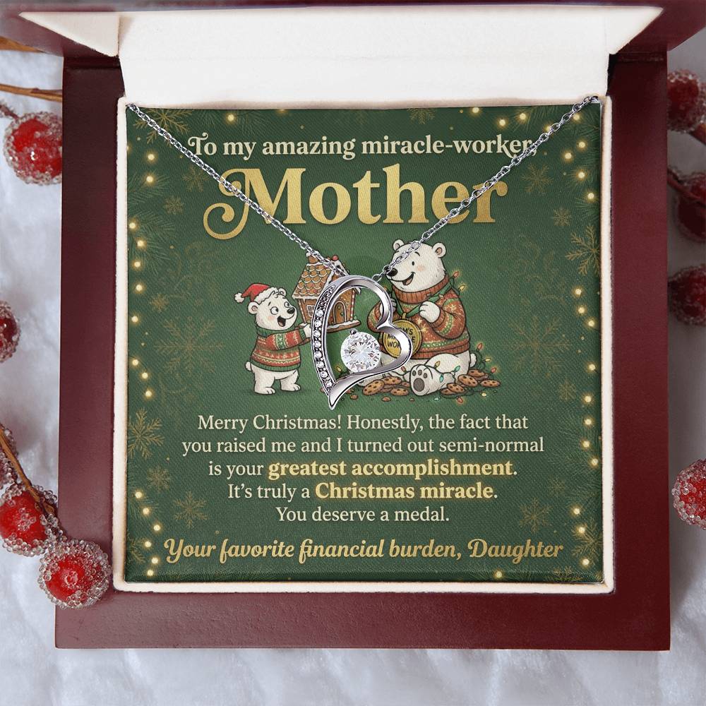 To My Mother Necklace From Daughter, Funny Christmas Gift For Mom, Miracle Worker, Love Knot Necklace-LKN32982