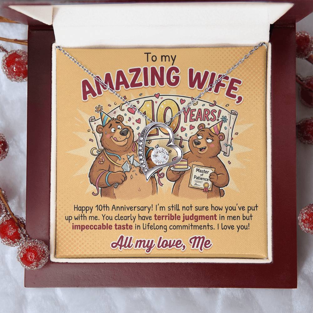 To My Wife Necklace From Husband, 10th Anniversary Gift for Her, Funny Romantic Message Card - Love Knot Necklace-LKN83800