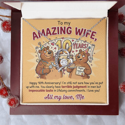 To My Wife Necklace From Husband, 10th Anniversary Gift for Her, Funny Romantic Message Card - Love Knot Necklace-LKN83800