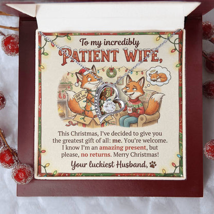 To My Wife Necklace From Husband, Funny Christmas Gift, Holiday Present for Patient Wife - Love Knot Necklace-LKN18034