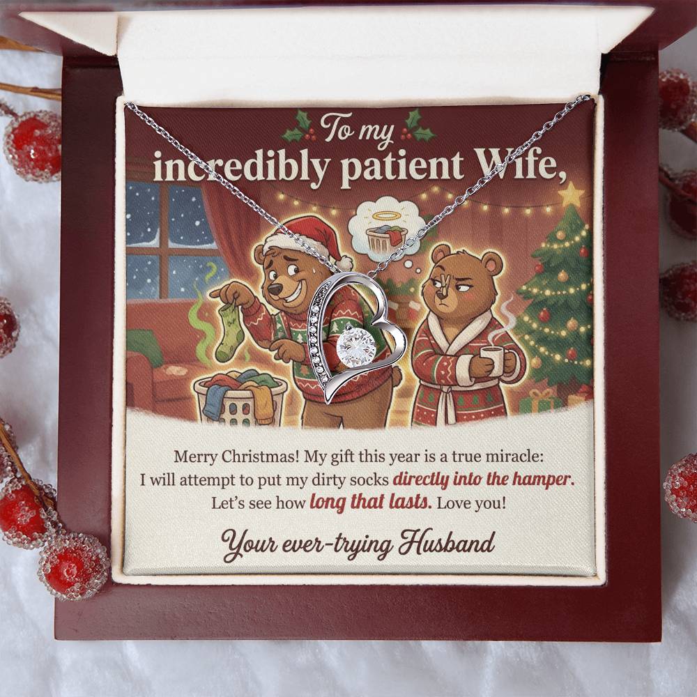 To My Incredibly Patient Wife Necklace From Husband, Funny Christmas Gift, Humorous Holiday Present - Love Knot Necklace-LKN90892