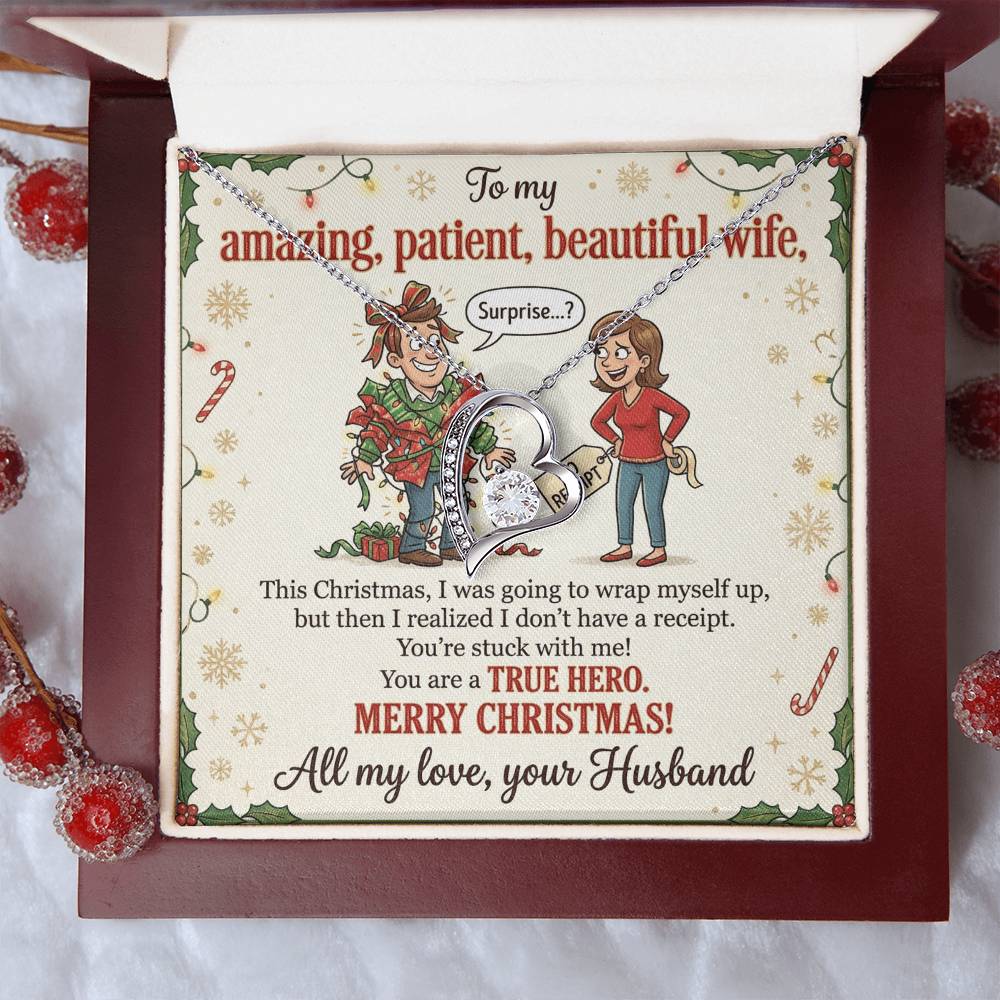 To My Wife Necklace From Husband, Funny Christmas Gift for Her, You're A True Hero, Merry Christmas Gift - Love Knot Necklace-LKN90217