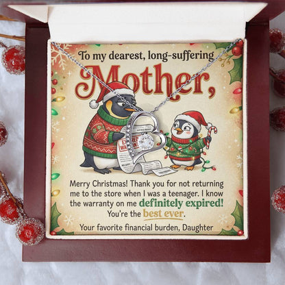 To My Mother Necklace From Daughter, Funny Christmas Gift For Mom, Birthday Present, Best Mom Ever Gift - Love Knot Necklace-LKN75077