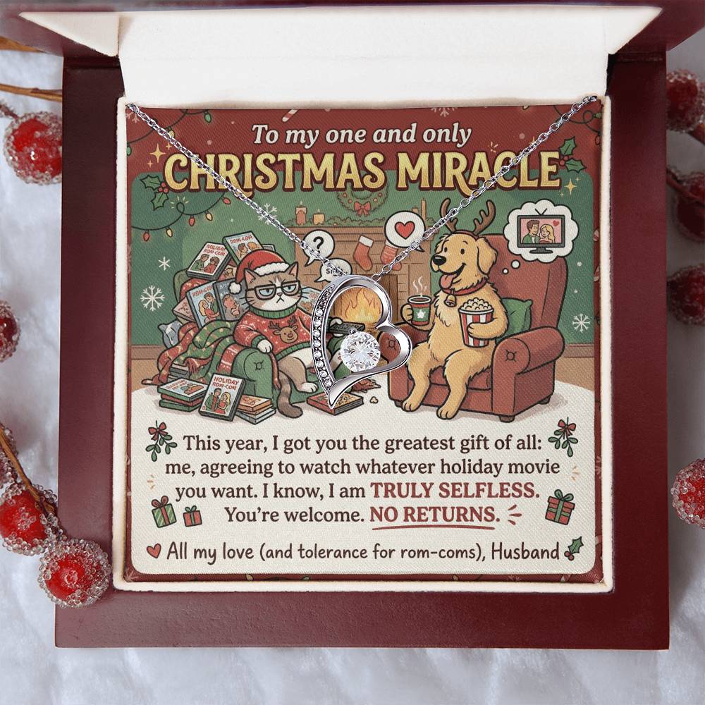 To My Christmas Miracle Necklace From Husband, Funny Christmas Gift for Wife, Romantic Holiday Jewelry, Love Knot Necklace-LKN65381