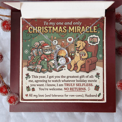 To My Christmas Miracle Necklace From Husband, Funny Christmas Gift for Wife, Romantic Holiday Jewelry, Love Knot Necklace-LKN65381