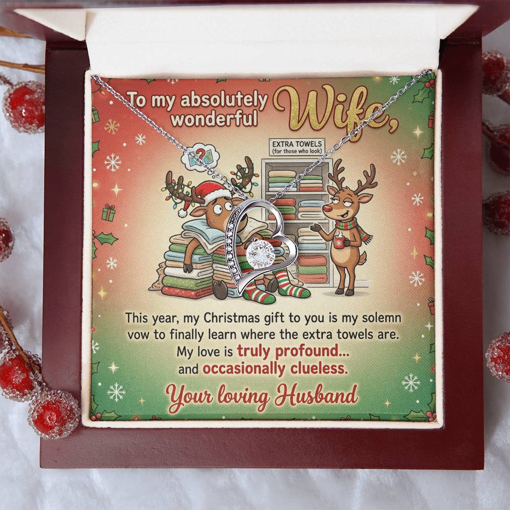 To My Wife Necklace From Husband, Funny Christmas Gift for Her - Extra Towels Joke, Love Knot Necklace-LKN33390