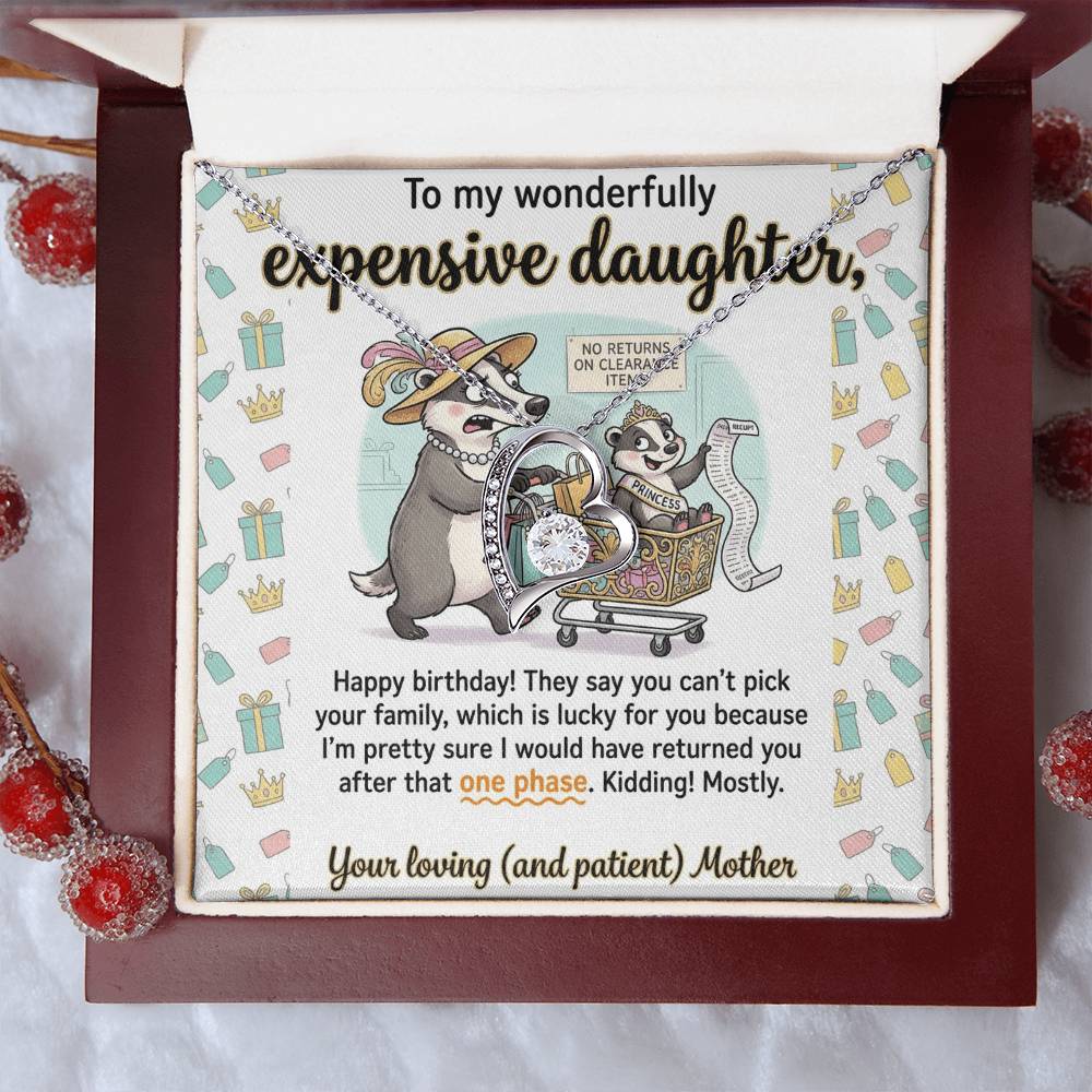 To My Daughter Necklace From Mother, Funny Happy Birthday Gift, Sentimental Gift for Daughter from Mom, Expensive Daughter, Love Knot Necklace-LKN83459