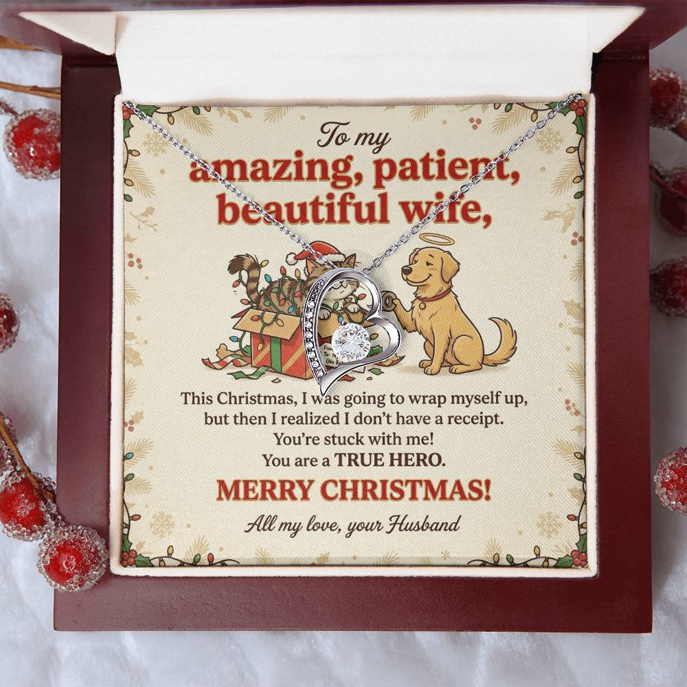 To My Wife Necklace From Husband, Funny Christmas Gift, Gift for Her, You are a True Hero, Love Knot Necklace-LKN13751