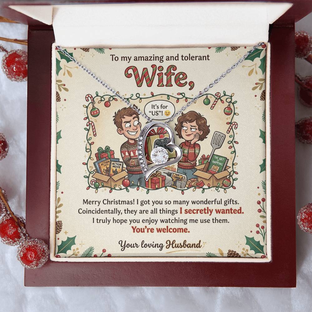 To My Wife Necklace From Husband, Funny Christmas Gift for Your Amazing and Tolerant Wife, Holiday Gift Idea, Love Knot Necklace-LKN59643