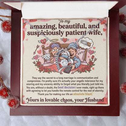 To My Wife Necklace From Husband, Funny Anniversary Gift for Her, Romantic Valentine's Day Gift, Love Knot Necklace-LKN24756