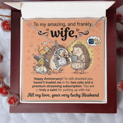 To My Wife Necklace From Husband, Happy Anniversary Gift for Wife, Funny Cat Themed Jewelry Gift, Love Knot Necklace-LKN90364