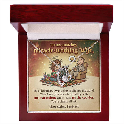 To My Wife Necklace From Husband, Funny Christmas Gift For Her, Miracle-Working Wife, Holiday Gift, Love Knot Necklace-LKN55827